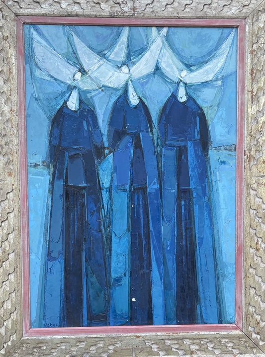 Vintage Mid-Century Original Oil Painting (three figures) by Aileen Lipkin
