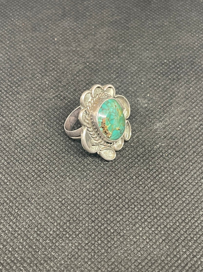 Great Navajo Dine Sterling Silver & Turquoise Fred Harvey era Ring