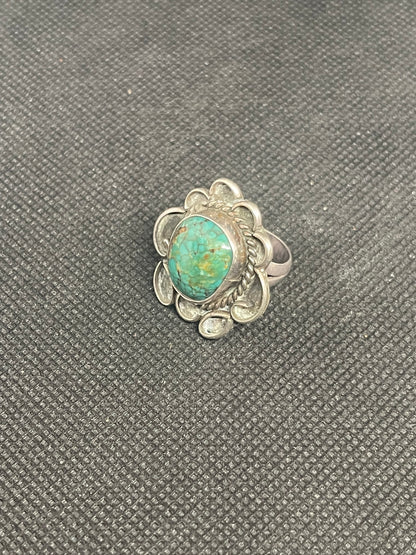 Great Navajo Dine Sterling Silver & Turquoise Fred Harvey era Ring