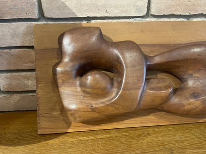 Vintage Mid-Century Carved mahogany Wall relief (Madonna & Child) signed in the wood