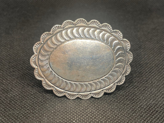 Vintage Sterling Silver Native American Pin Signed C Aguilar with hand embossed design Ex Private Collection