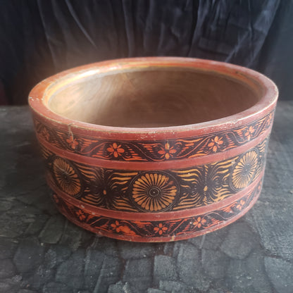 Antique Hand-Carved Solid Wood & Lacquer Spice Bowl