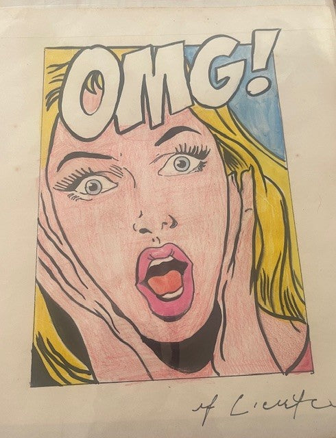 Original sketch titled "OMG" signed R Lichtenstein - Provenance available, Original sketch Art